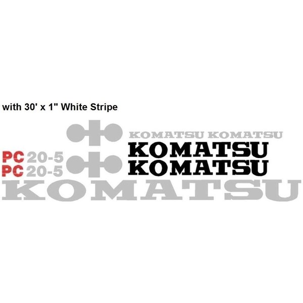 Aftermarket PC 20-5 Komatsu Excavator Decal Set with 30' x 1" White Stripe KMPC20-5WHTDECALSET - main